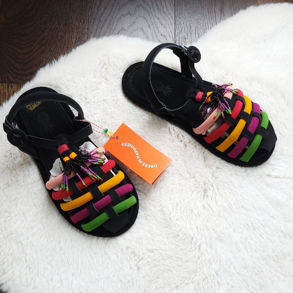 Farm Rio x Anthropologie Beaded Fringe Rainbow Tube Strappy Sandal - Picture 9 of 12